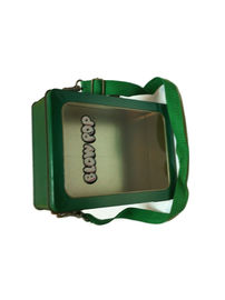 중국 녹색/황색 점심 사각 금속 상자, 인쇄된 손잡이 뚜껑은 금속 주석을 경첩을 달았습니다 협력 업체