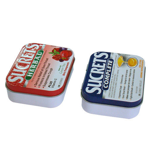 SUCRETS 사탕 주석 콘테이너, 뚜껑에 돋을새김을 가진 작은 박하 상자